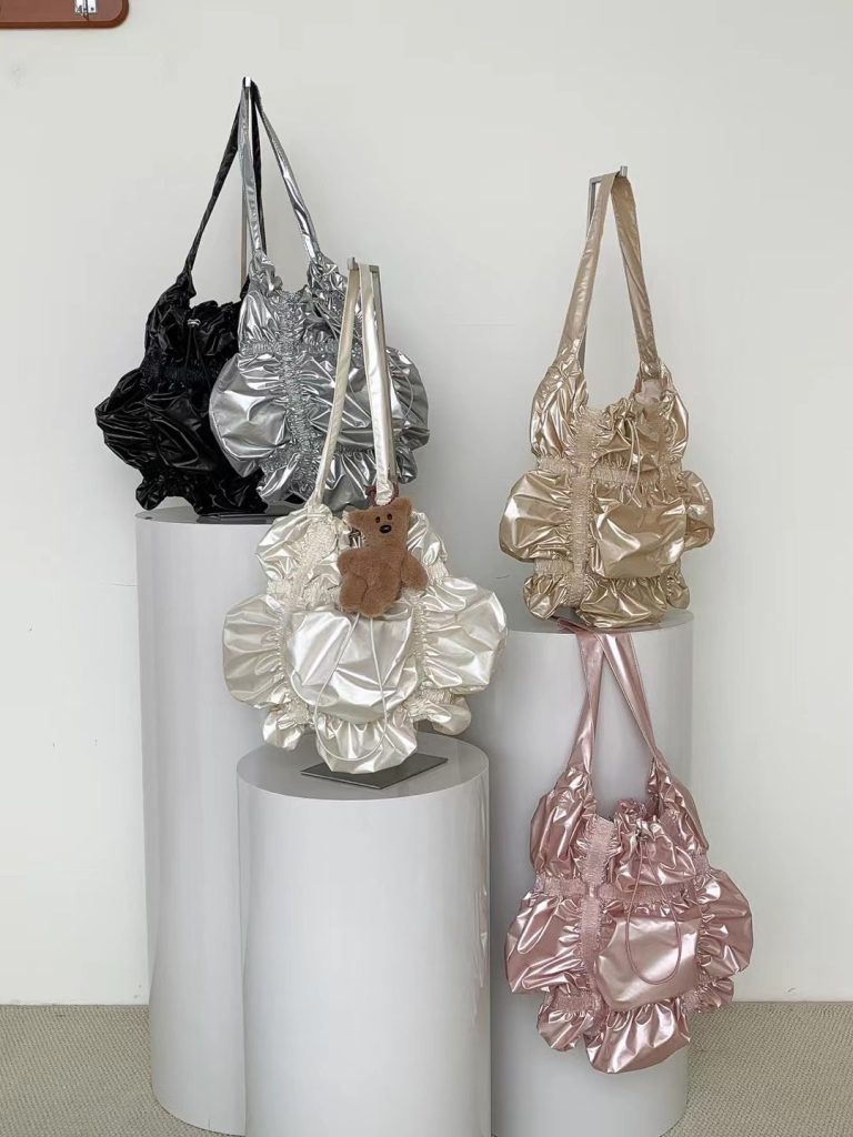 Pleated Drawstring Solid Color One-Shoulder Bag for Spring Summer Korean Online Brand Style