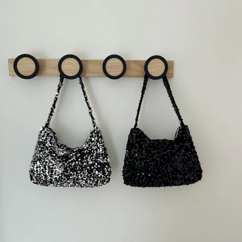 Shiny Retro Elegant Evening Handbag Silver Black Acrylic Underarm Bag