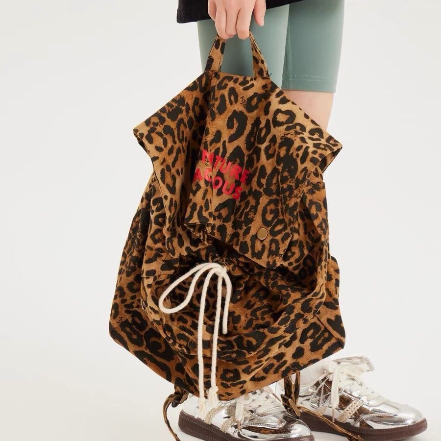 Large Capacity Leopard Canvas Tote Backpack for Commute and Students