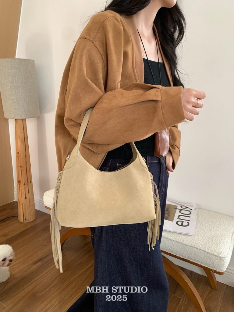 MBH Matte Leather Bohemian Tassel Tote Bag Retro Shoulder Bag