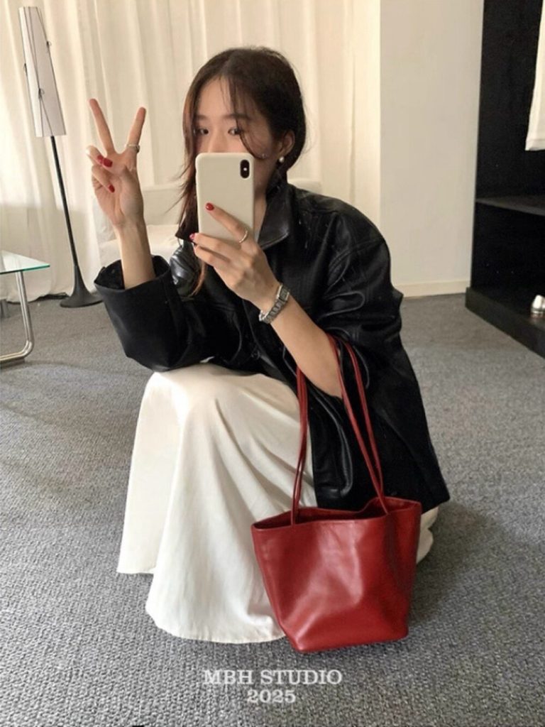 MBH Premium Lazy Style Lambskin Tote Bag Large Capacity Minimalist Shoulder Bag