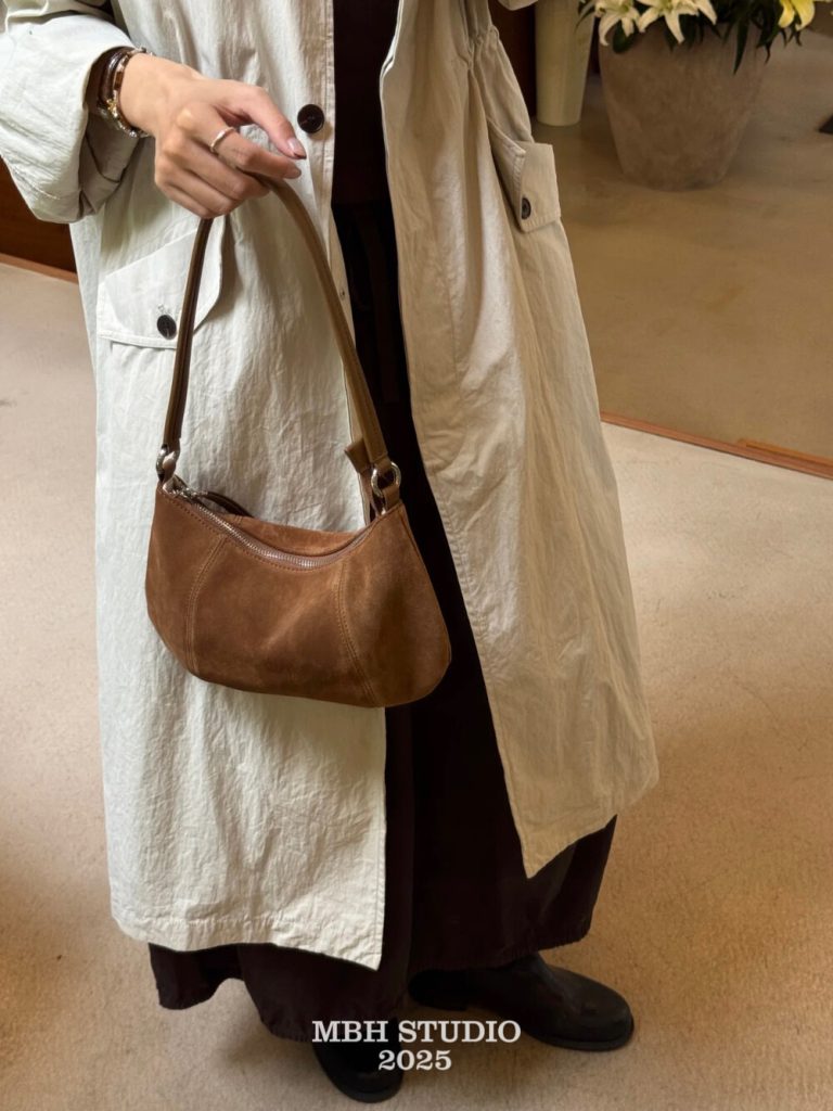 MBH Frosted Leather French Crescent Bag Autumn Winter Casual Crossbody Shoulder Bag with Strap