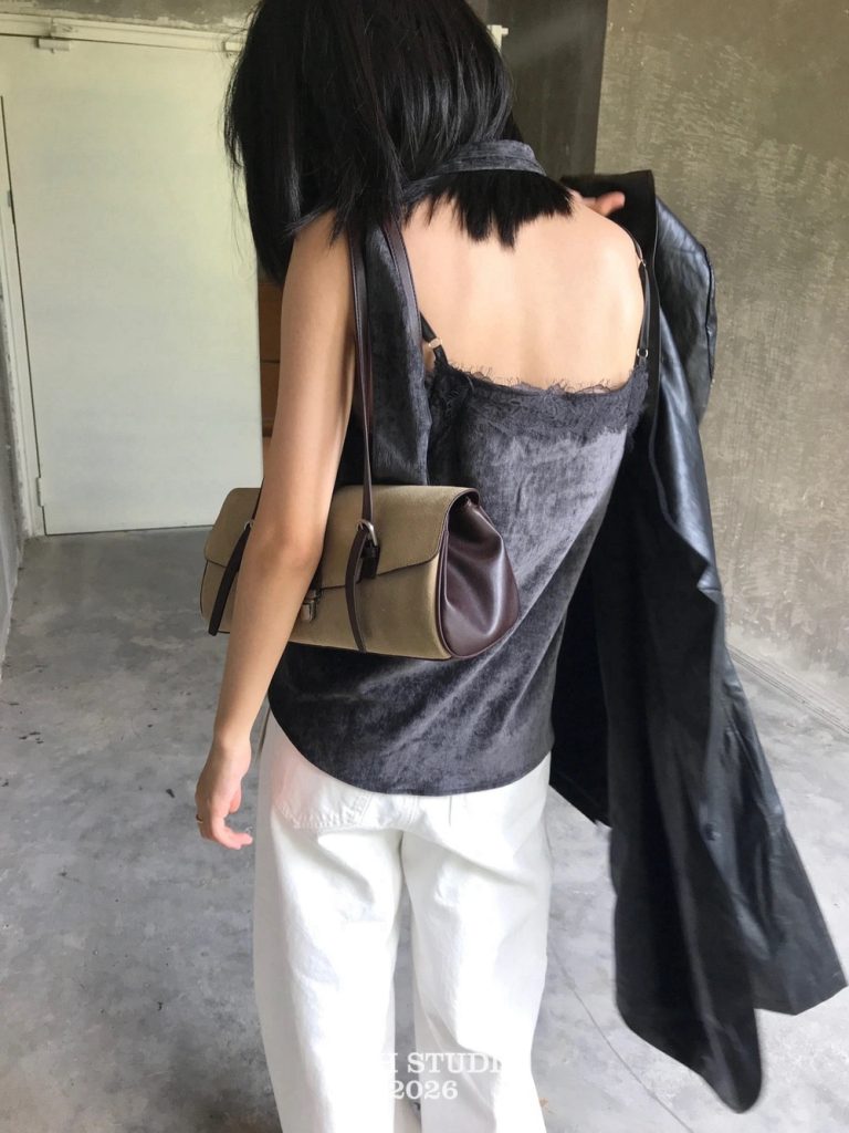MBH Matte Leather Color-Block Baguette Bag Flap Lock Vintage Versatile Textured Shoulder Bag